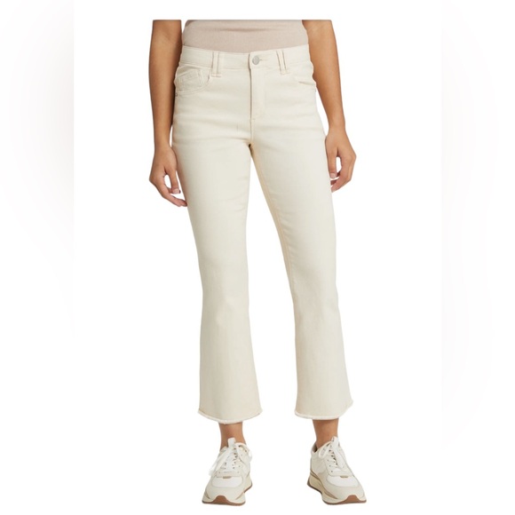 #54 ☑️Wit & Wisdom ECRU High Rise Frayed eyelash hem Wide Leg Flare Ankle Jeans - Picture 1 of 9